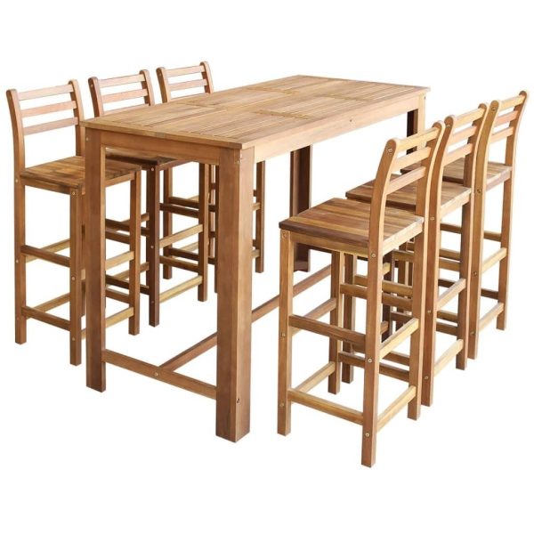 Bar Table and Chair Set Solid Acacia Wood