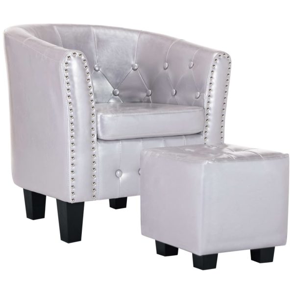 Tub Chair with Footstool Faux Leather