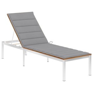 Sun Lounger with Cushion Solid Acacia Wood and Stainless Steel