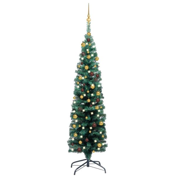 Slim Artificial Christmas Tree with LEDs&Ball Set