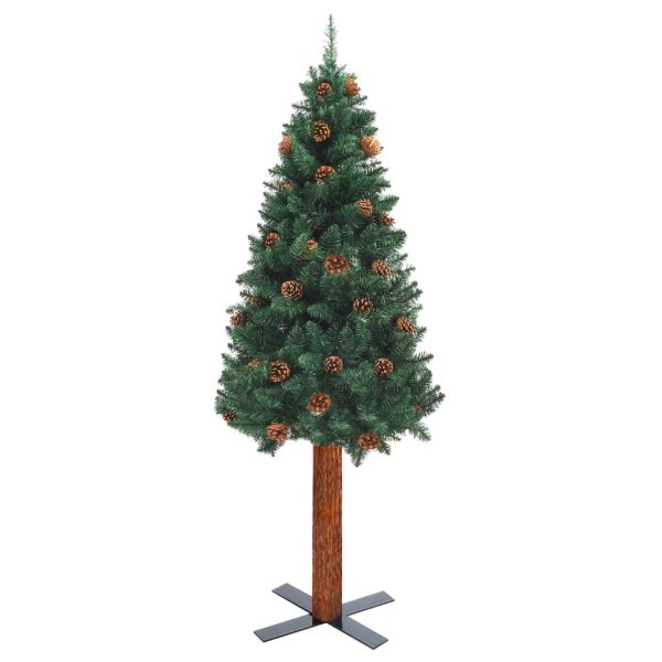 Slim Christmas Tree with Real Wood and Cones Green PVC