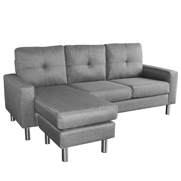 Crowley Linen Corner Sofa Couch Lounge Chaise with Metal Legs