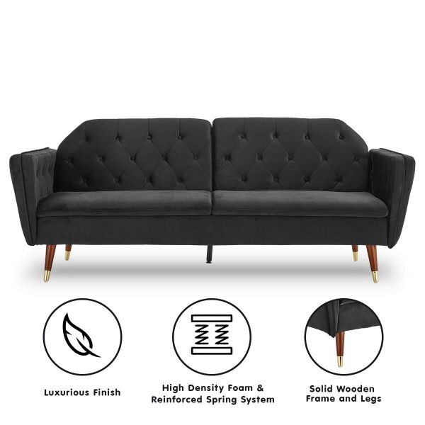 Perkiomen Faux Velvet Tufted Sofa Bed Couch Futon