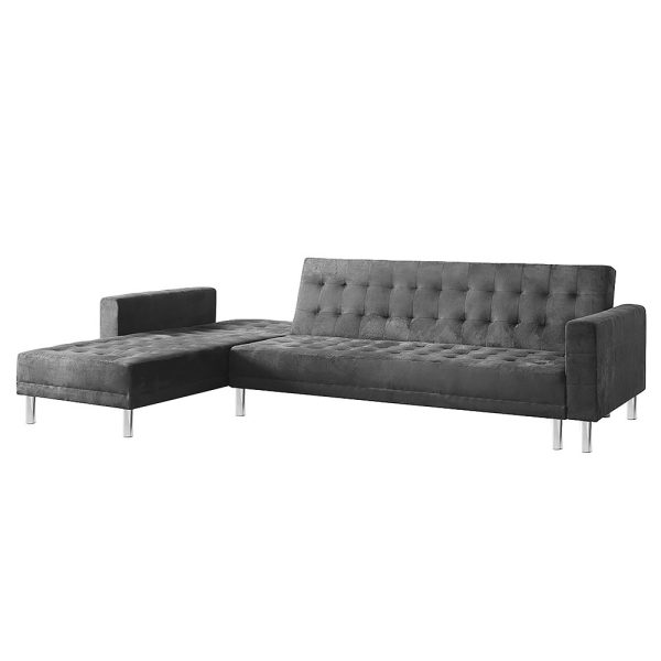 Cheektowaga Faux Velvet Corner Wooden Sofa Bed Couch with Chaise