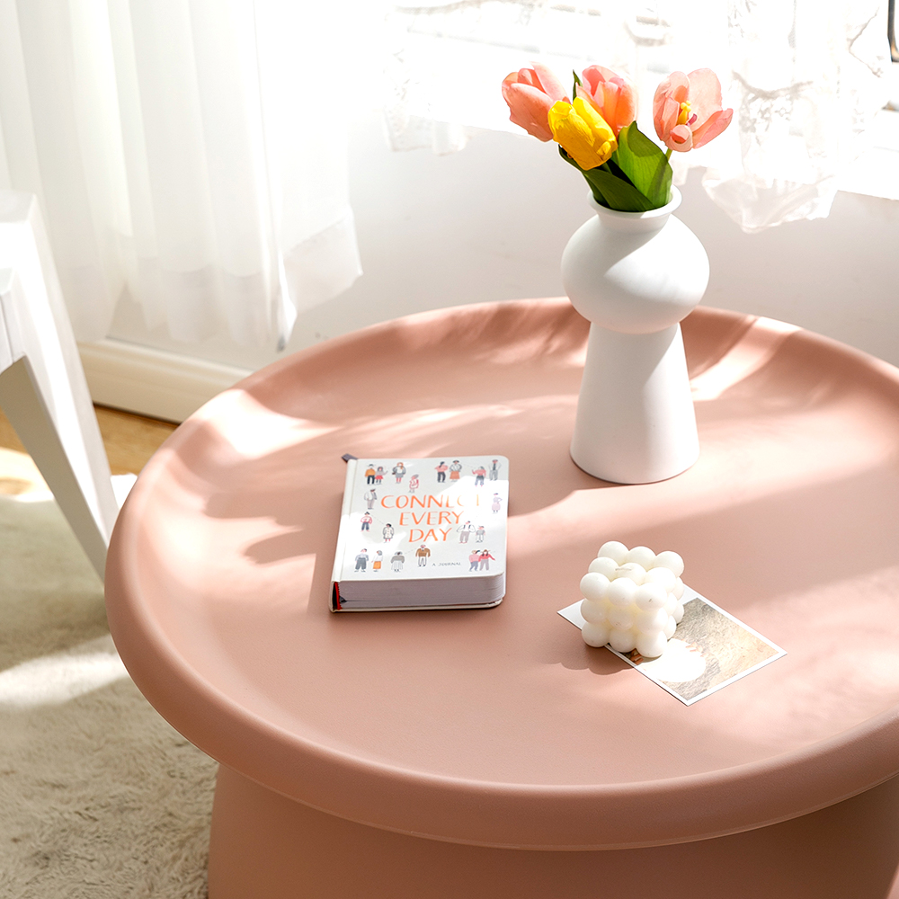 ArtissIn Coffee Table Mushroom Nordic Round Large Side Table 70CM – Pink, 70×35 cm