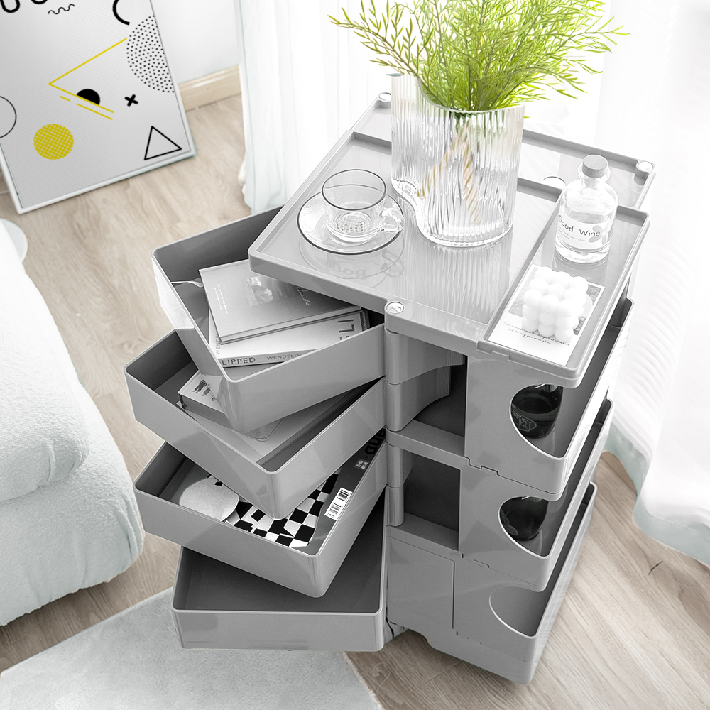ArtissIn Bedside Table Side Tables Nightstand Organizer Replica Boby Trolley 5Tier – Grey