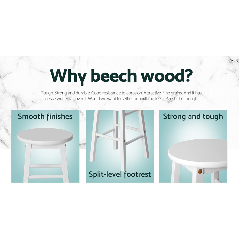 Artiss Set of 2 Beech Wood Backless Bar Stools – White
