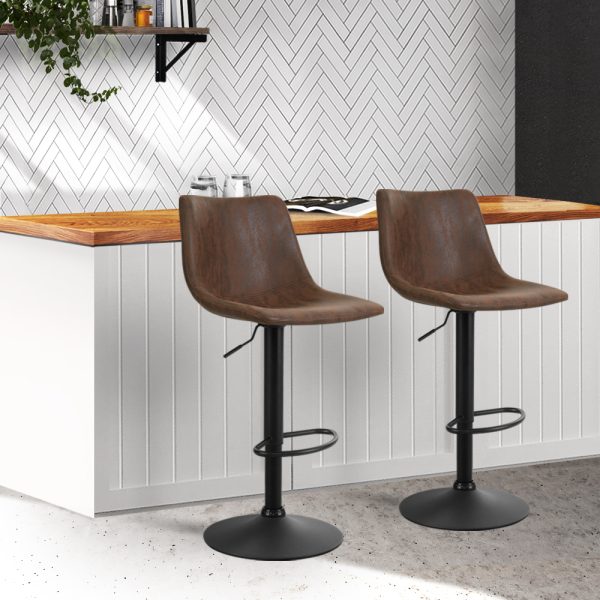 Artiss Set of 2 Bar Stools Gas Lift – Brown