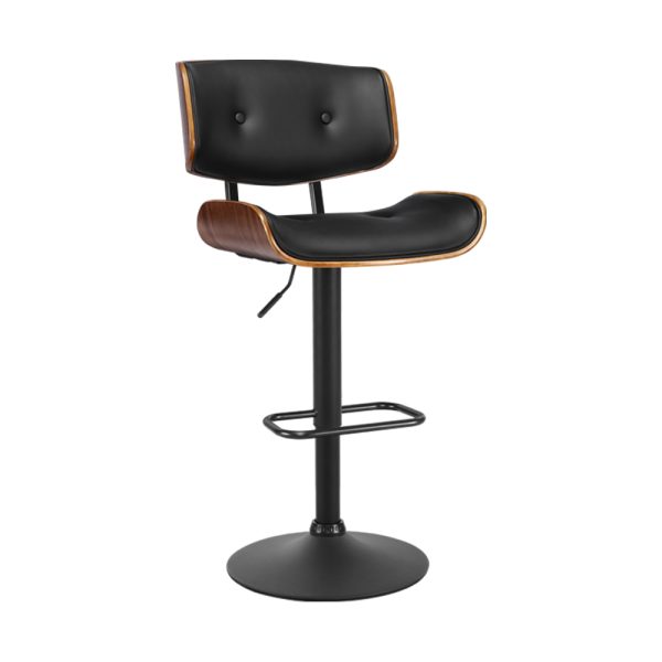 Bar Stool Gas Lift Wooden PU Leather – Black and Wood