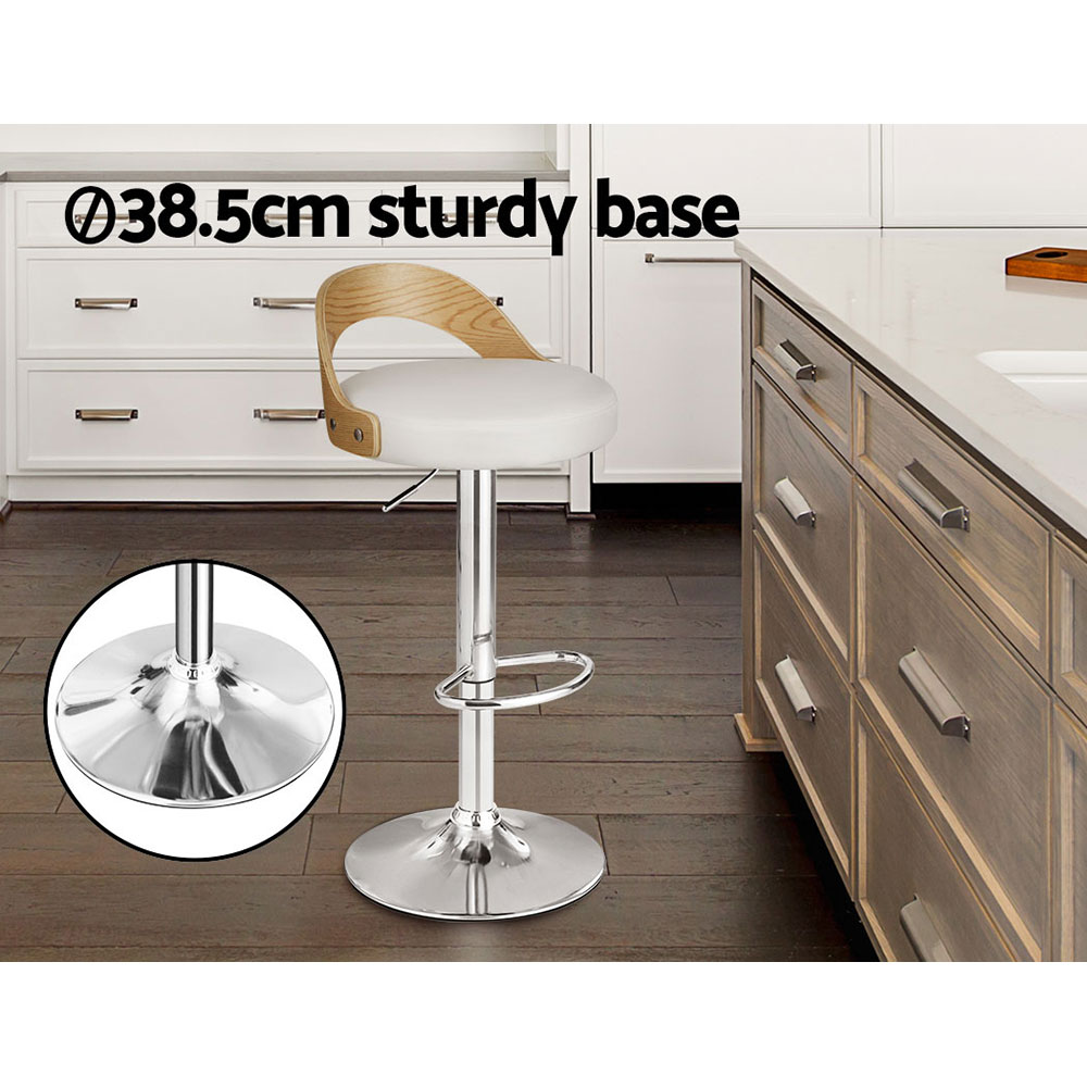 Artiss Set of 2 Bar Stools Kitchen Gas Lift Wooden Stool Metal Barstools Swivel – White