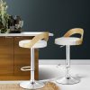 Artiss Set of 2 Bar Stools Kitchen Gas Lift Wooden Stool Metal Barstools Swivel – White