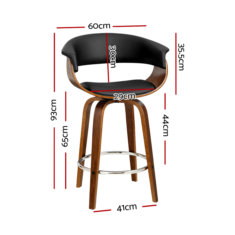 Artiss Swivel PU Leather Bar Stool – Wood and Black – 1