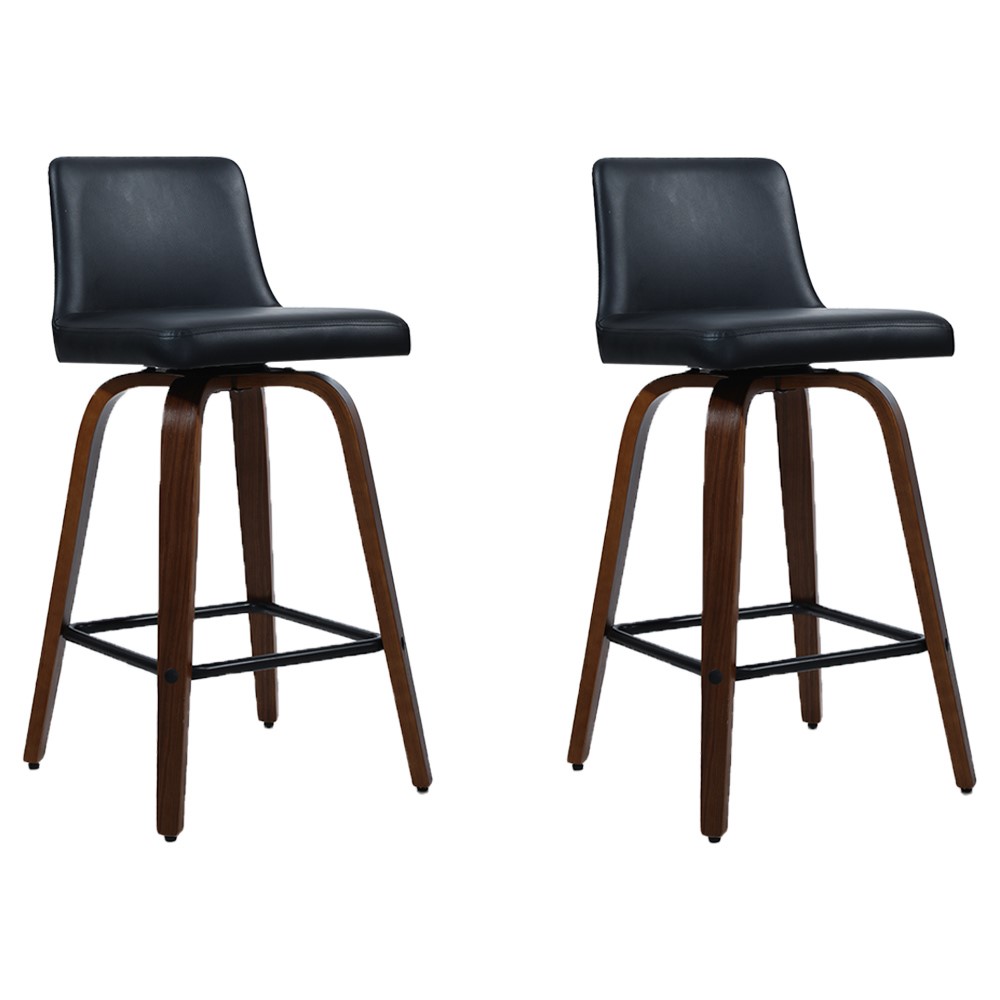 Set of 2 Wooden PU Leather Bar Stool – Black and Brown Wood Legs