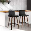 Set of 2 Wooden PU Leather Bar Stool – Black and Brown Wood Legs