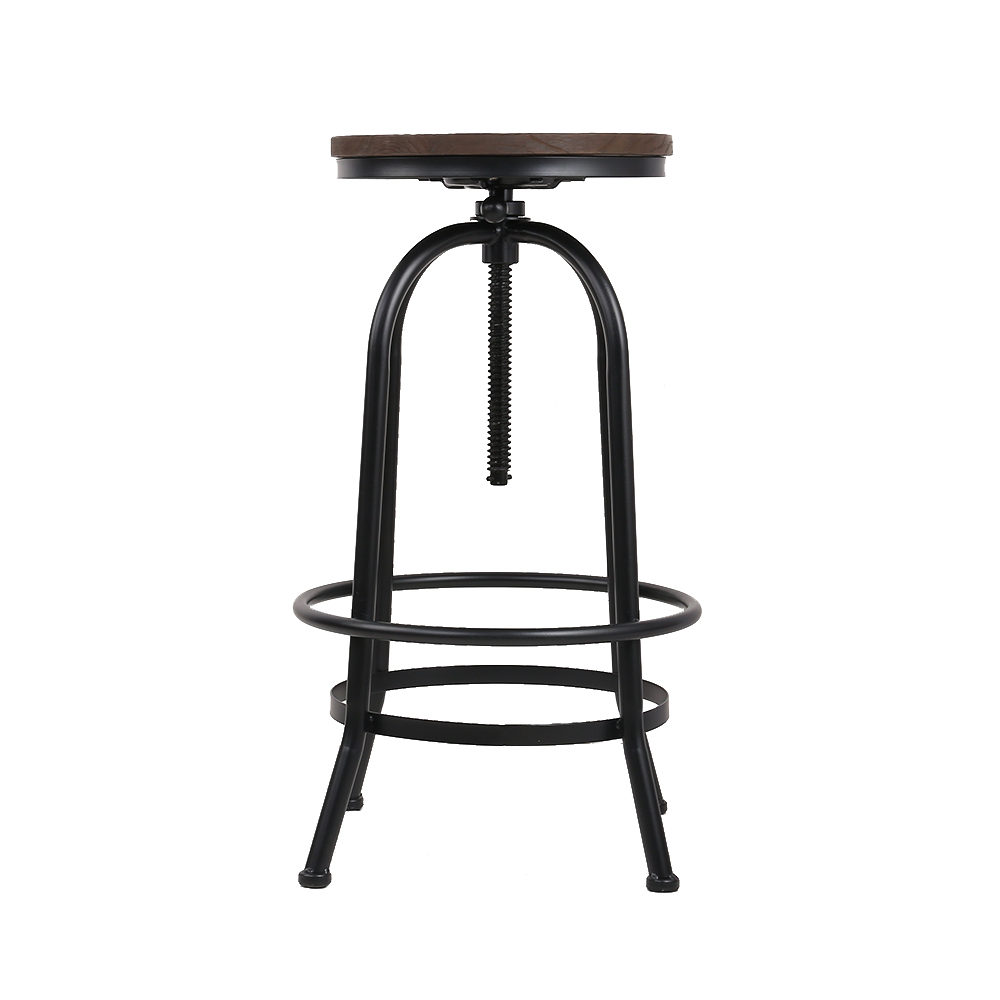 Artiss Bar Stool Industrial Round Seat Wood Metal – Black and Brown – 2