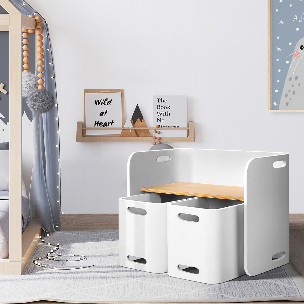3 PC Nordic Kids Table Chair Set White Desk Activity Compact Children