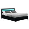Artiss Cole LED Bed Frame PU Leather Gas Lift Storage – Black, DOUBLE