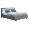 Artiss Cole LED Bed Frame PU Leather Gas Lift Storage – Grey, DOUBLE