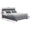 Artiss Cole LED Bed Frame PU Leather Gas Lift Storage – Grey, DOUBLE