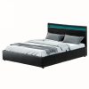 Artiss Cole LED Bed Frame PU Leather Gas Lift Storage – Black, QUEEN