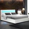 Artiss Cole LED Bed Frame PU Leather Gas Lift Storage – White, QUEEN