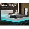 Artiss Lumi LED Bed Frame PU Leather Gas Lift Storage – White, DOUBLE