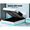 Artiss Lumi LED Bed Frame PU Leather Gas Lift Storage – White, QUEEN