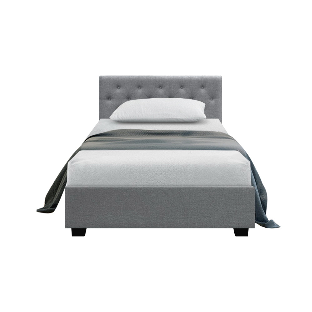 Artiss Bed Frame Gas Lift Base With Storage Fabric Vila Collection – Grey, KING SINGLE