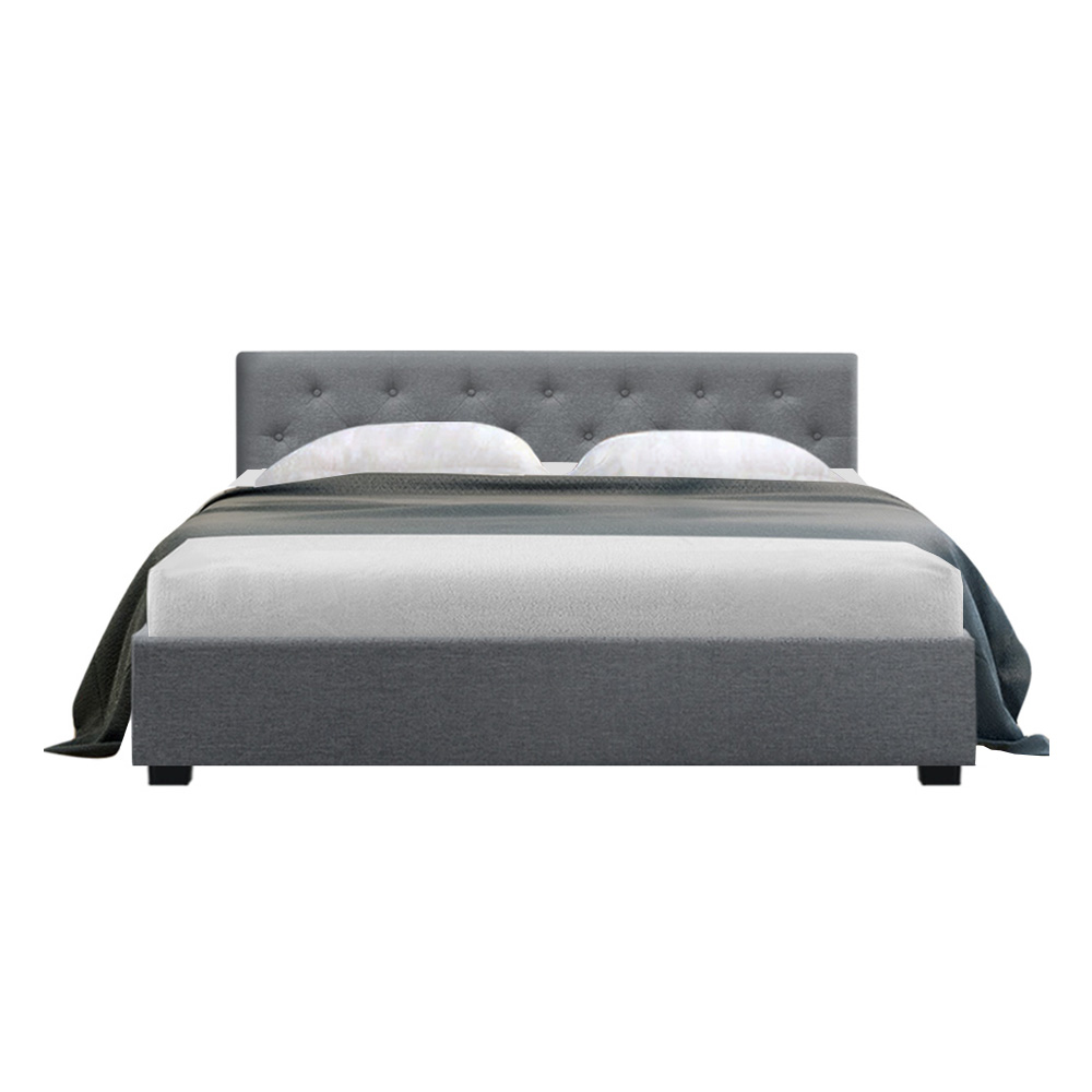 Artiss Bed Frame Gas Lift Base With Storage Fabric Vila Collection – Grey, QUEEN