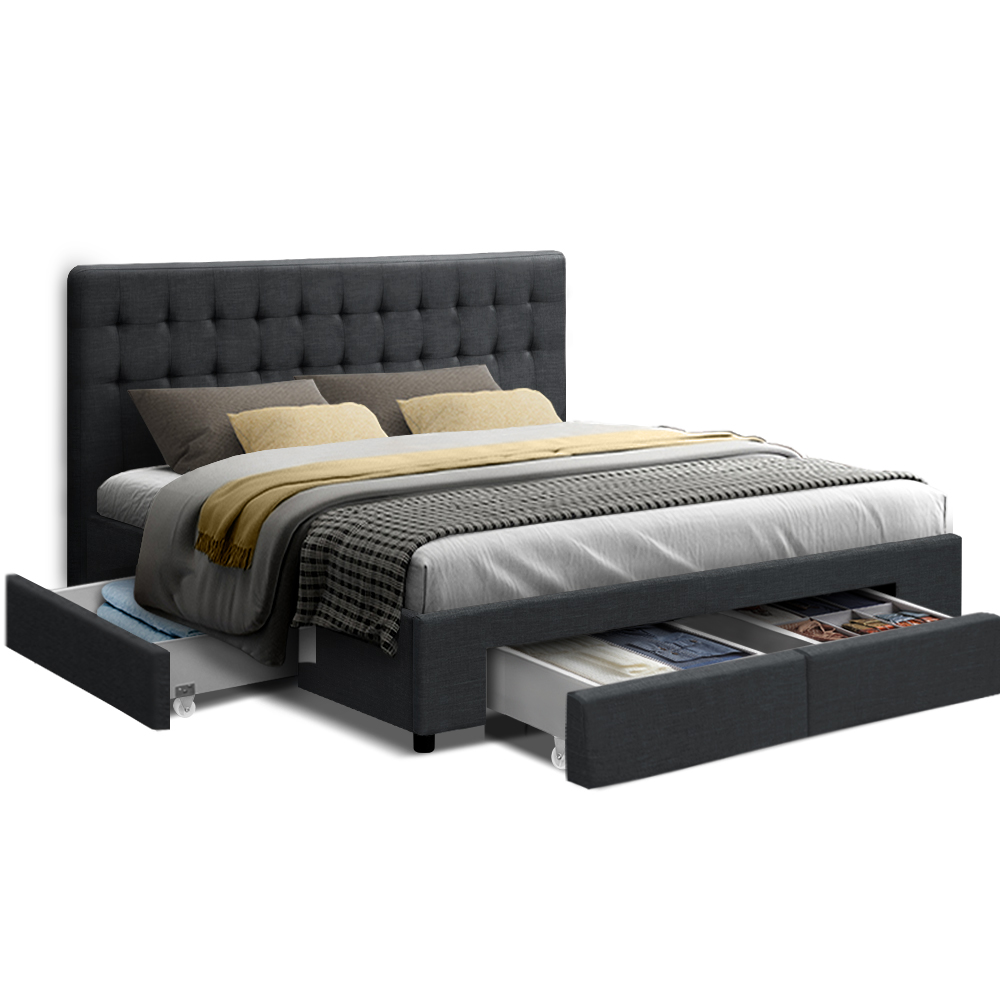 Artiss Avio Bed Frame Fabric Storage Drawers – Charcoal, KING