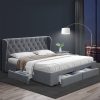 Artiss Mila Bed Frame Storage Drawers Fabric – Grey, QUEEN