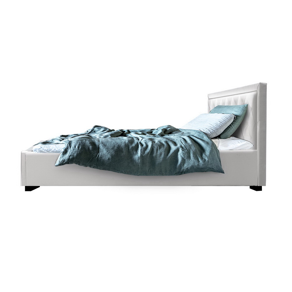 Artiss Tiyo Bed Frame Fabric Gas Lift Storage – White, KING SINGLE