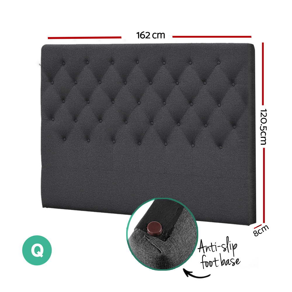 Bed Head Headboard Bedhead Fabric Frame Base CAPPI – Charcoal, QUEEN