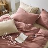 Cosy Club Washed Cotton Quilt Set – Red and Beige, SINGLE