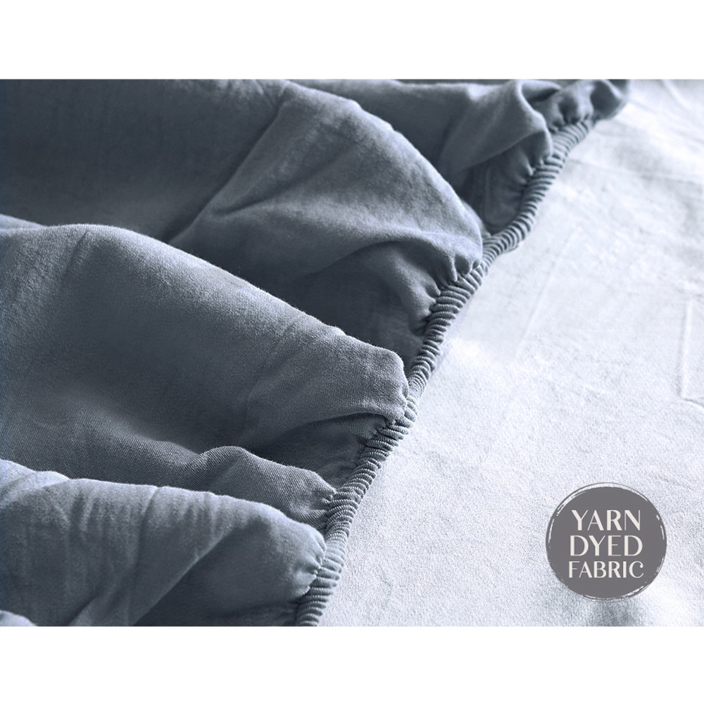 Cosy Club Washed Cotton Sheet Set – Dark Blu and Grey, SINGLE