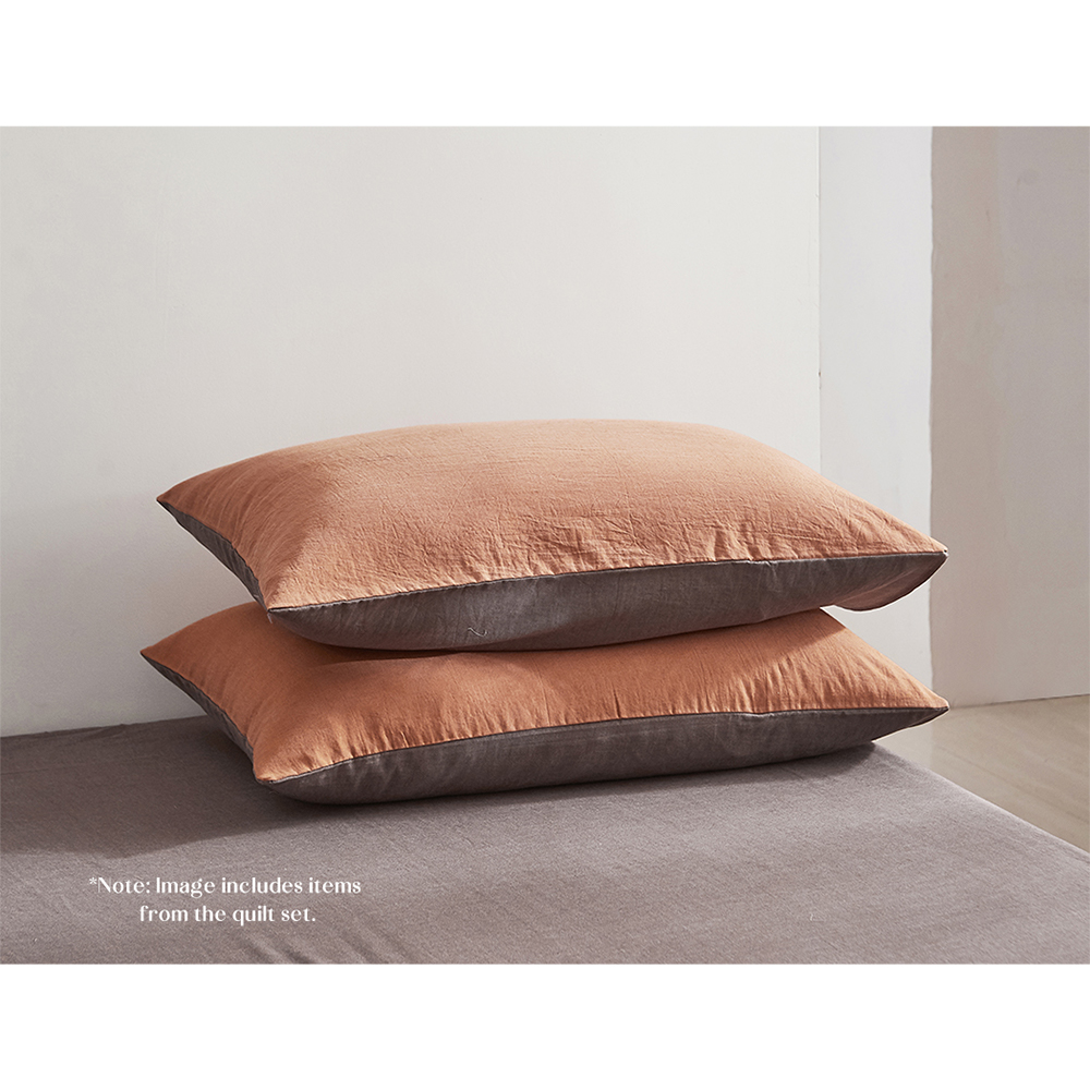 Cosy Club Washed Cotton Sheet Set – Orange and Brown, SINGLE