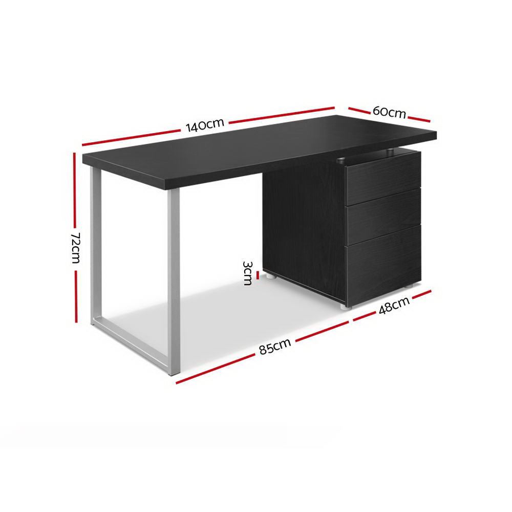 Artiss Metal Desk with 3 Drawers – Black