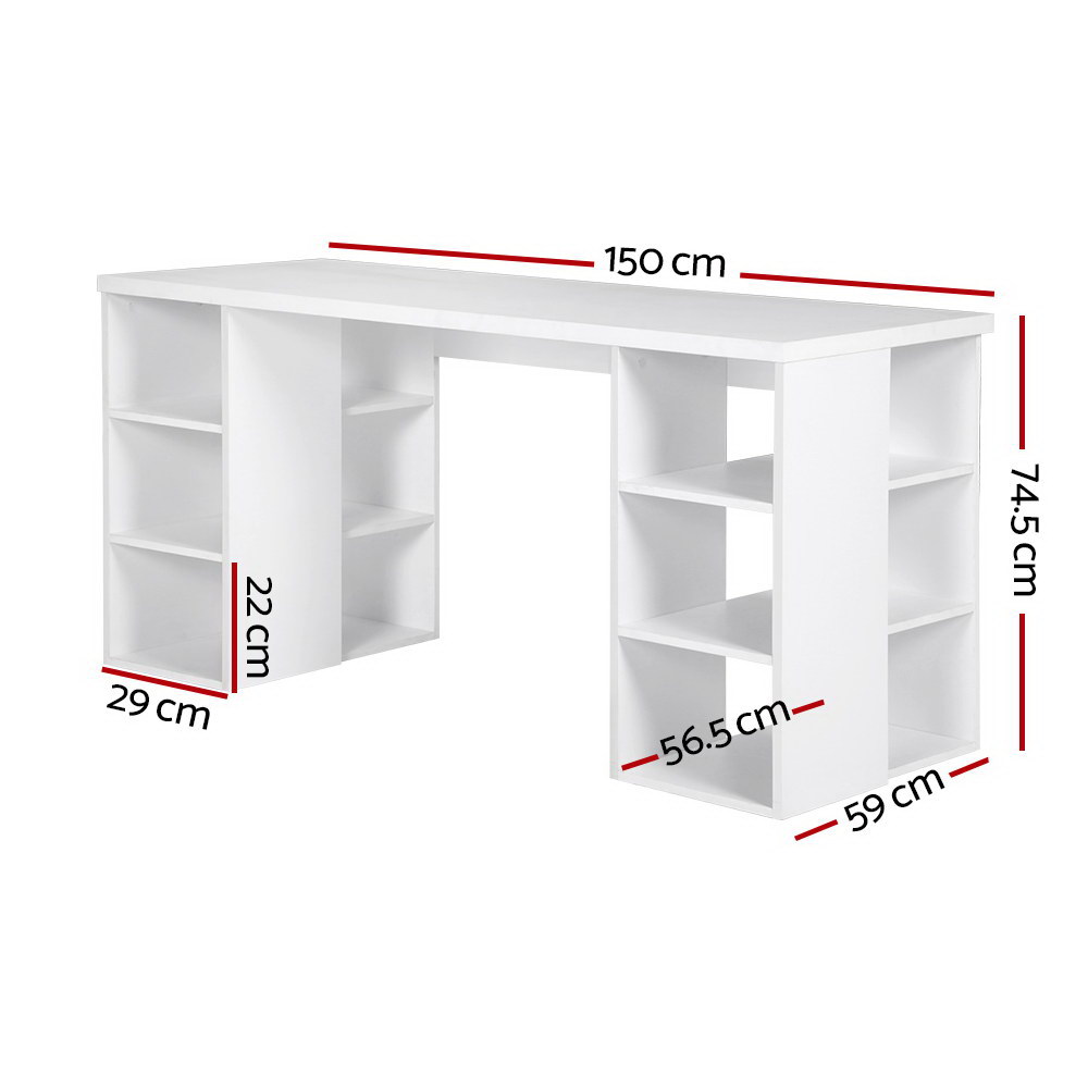 Artiss 3 Level Desk with Storage & Bookshelf – White