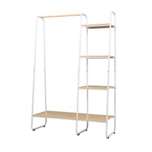 Closet Storage Rack Clothes Hanger Shelf Garment Rail Stand Wardrobe Organiser – White