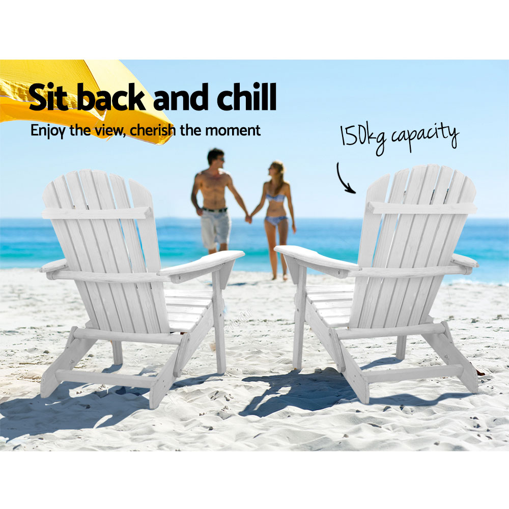 Gardeon Outdoor Furniture Beach Chair Wooden Adirondack Patio Lounge Garden – White