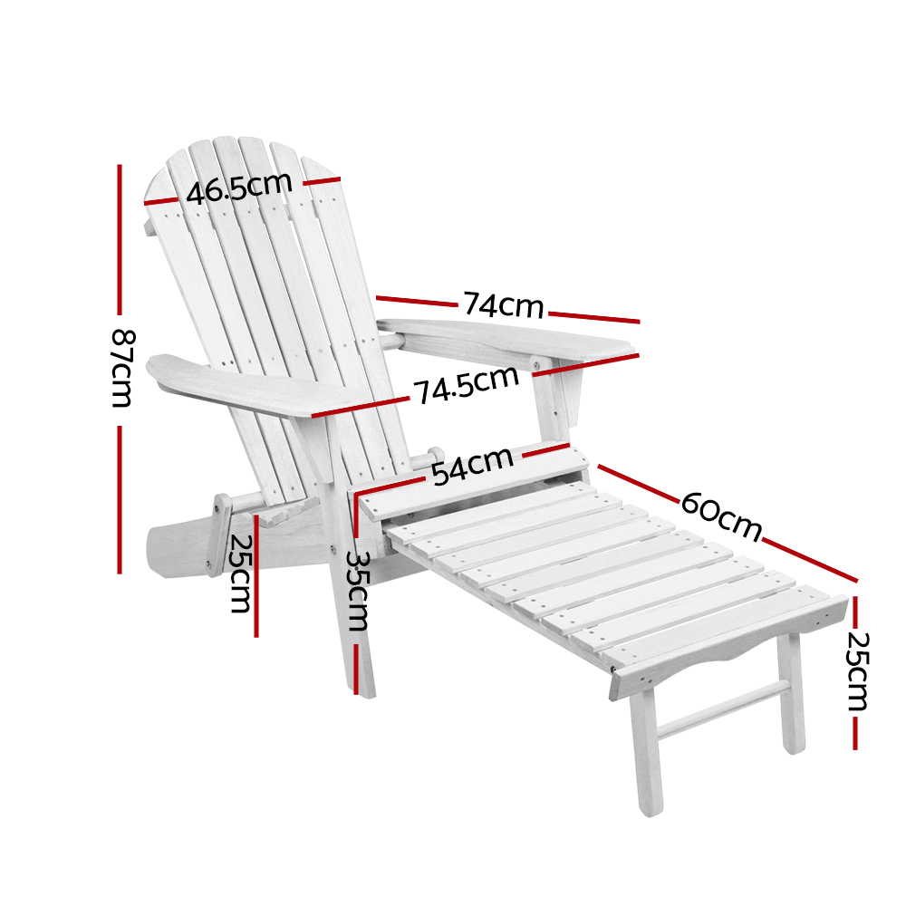 Gardeon Adirondack Beach Chair with Ottoman – White – 2