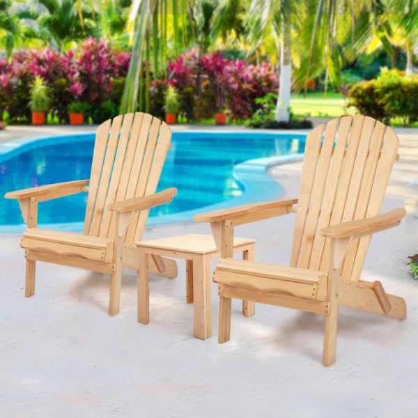 3 Piece Wooden Outdoor Beach Chair and Table Set