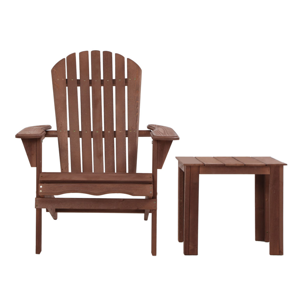 Gardeon 3 Piece Wooden Outdoor Beach Chair and Table Set – Brown