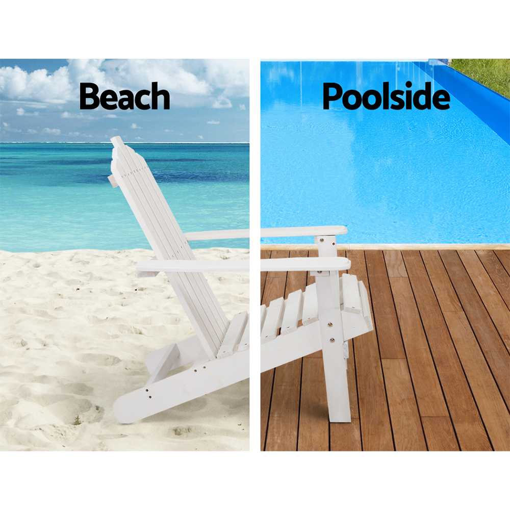 Gardeon Outdoor Sun Lounge Beach Chairs Table Setting Wooden Adirondack Patio Lounges Chair – White
