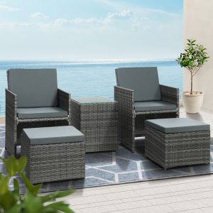 Gardeon Recliner Chairs Sun Lounge Wicker Lounger Outdoor Furniture Patio Sofa – Grey