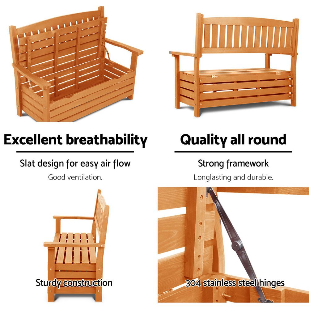 Outdoor Storage Bench Box Wooden Garden Chair 2 Seat Timber Furniture