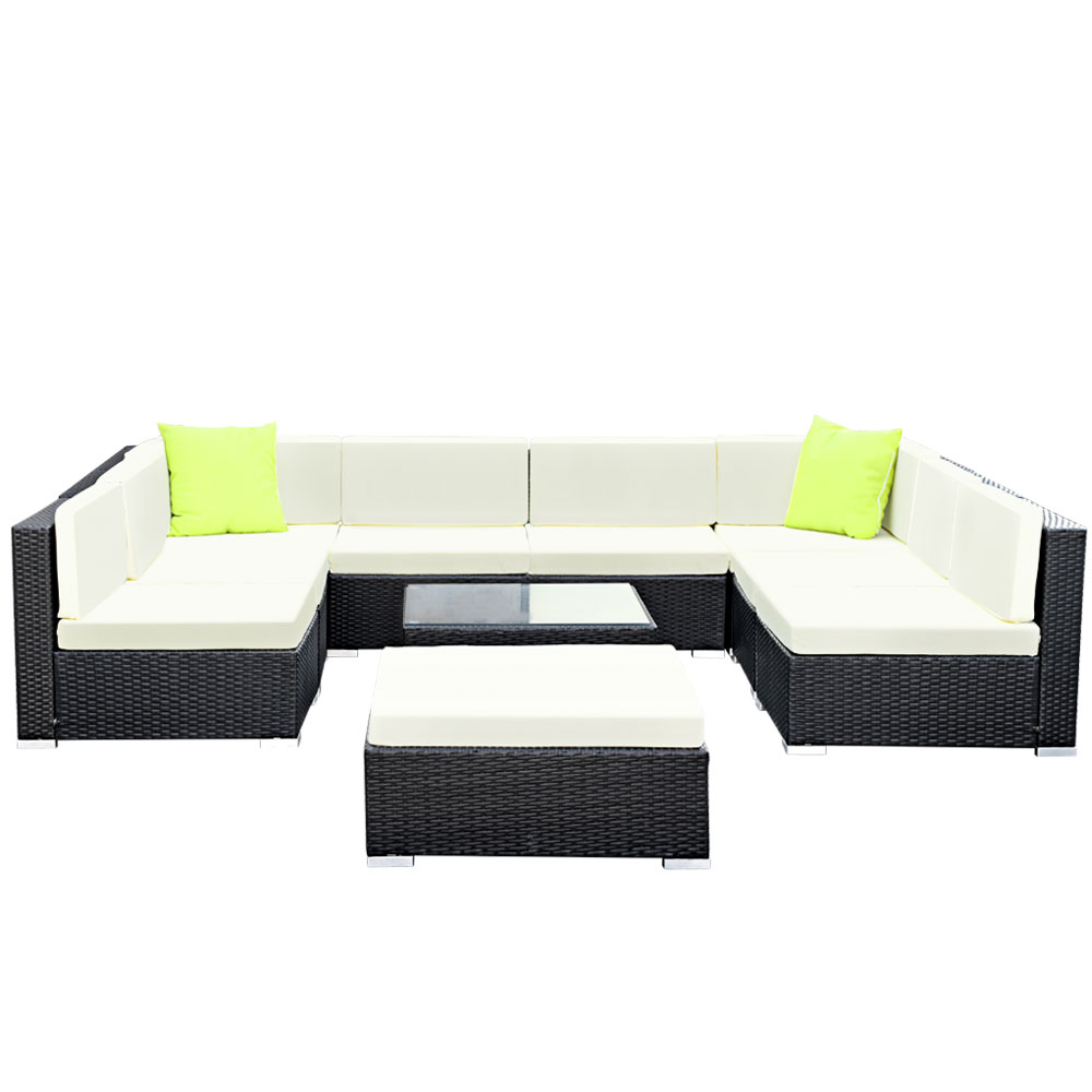 Gardeon Sofa Set with Storage Cover Outdoor Furniture Wicker – 6 x Single Sofa + 2 x Corner Sofa + 1 x Table + 1 x Ottoman