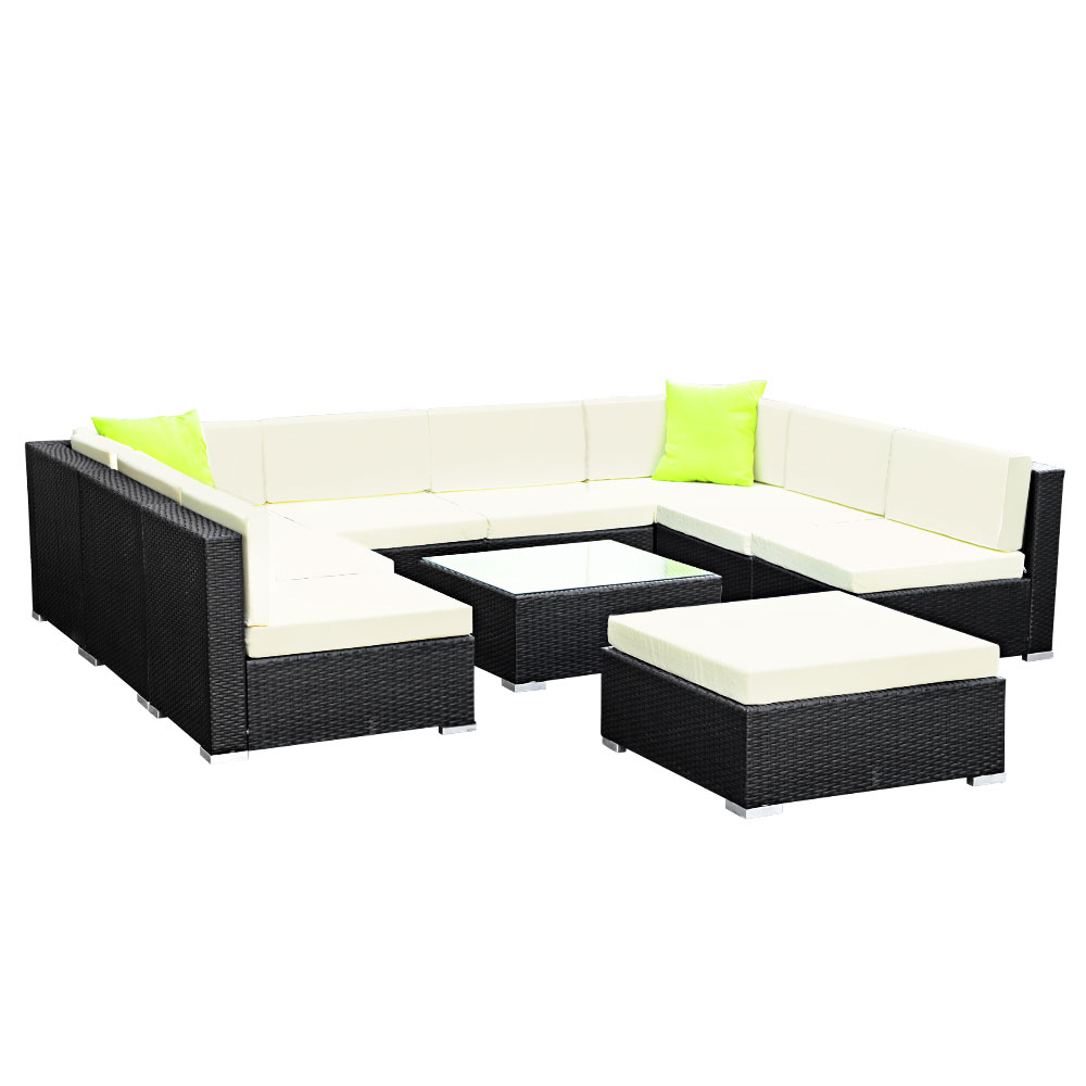 Gardeon Sofa Set with Storage Cover Outdoor Furniture Wicker – 6 x Single Sofa + 2 x Corner Sofa + 1 x Table + 1 x Ottoman