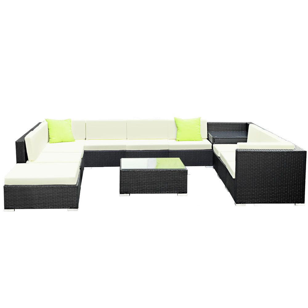 Gardeon Sofa Set with Storage Cover Outdoor Furniture Wicker – 7 x Single Sofa + 2 x Corner Sofa + 1 x Corner Table + 1 x Table + 1 x Ottoman