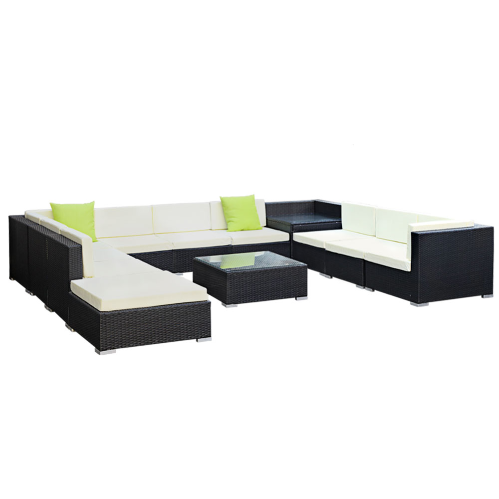 Gardeon Sofa Set with Storage Cover Outdoor Furniture Wicker – 7 x Single Sofa + 2 x Corner Sofa + 1 x Corner Table + 1 x Table + 1 x Ottoman